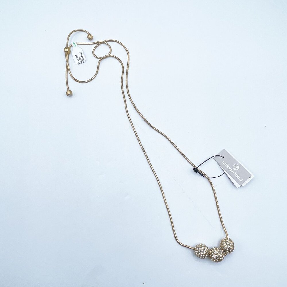 NWT Chicos Gold-Tone Convertible Necklace With Crystal Beaded Accents Adjustable